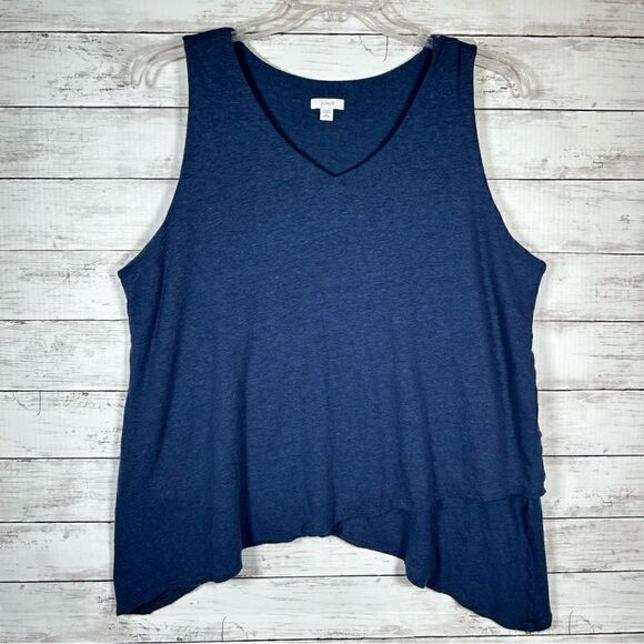 J. Jill 3X Layered Tank Asymmetrical Hem Top Linen Blend Navy Blue - Picture 1 of 4